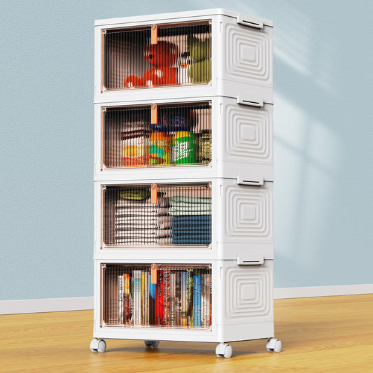 YFXCVSL 4 Tier Plastic Storage Bins with Lid 24QT, Stackable Storage Containers with Wheels, Folding Storage Boxes, Collapsible Storage Bins, Closet Organizers and Storage for Living Room,Office,Dorm