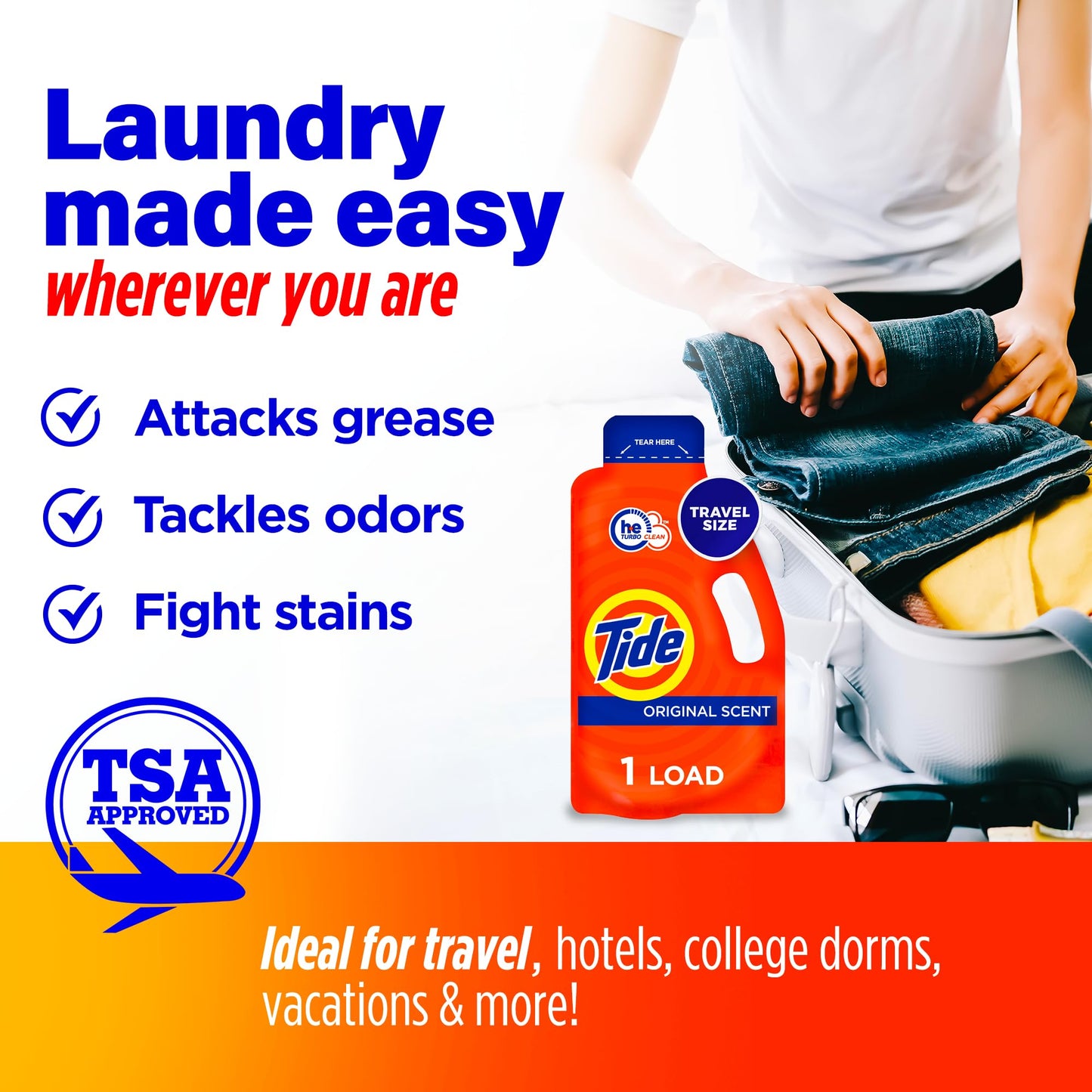 MADE BY NEHEMIAH Tide Back to School Bundle - Includes Liquid Detergent, Tide Stain Remover Wipes, Stain Remover Pen & Downy Wrinkle Releaser Spray - College & Dorm Room Essentials