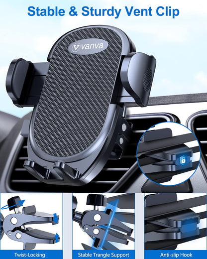 vanva Universal Air Vent Car Mount, [ Big Phones & Thick Case Friendly ] Cell Phone Holder for Car Hands Free Clamp Cradle Vehicle fit for All Apple (B1)