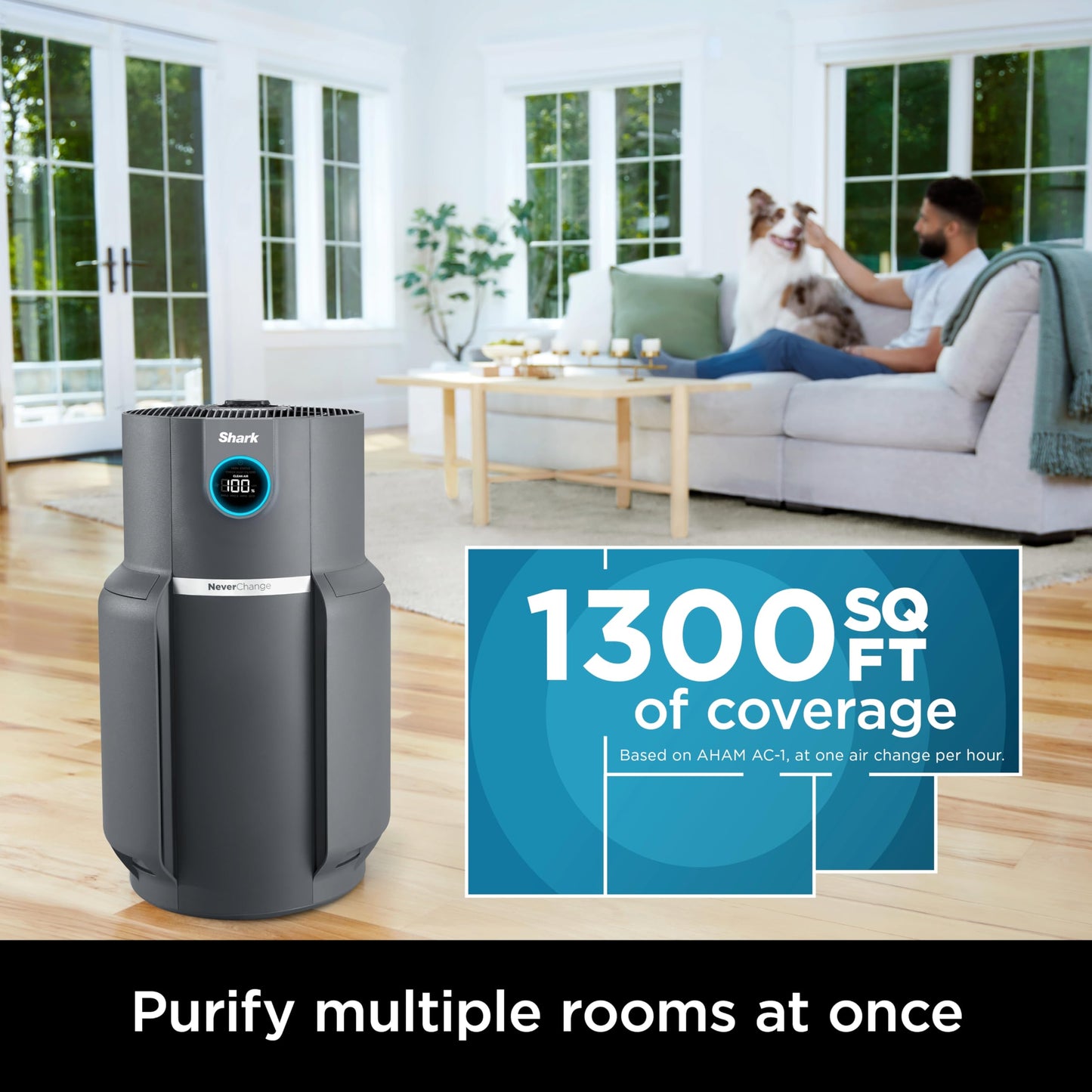 Shark Air Purifier for Home with NeverChange HEPA Air Filter, 1300 sq. ft. for Powerful Multi-Room Purification, 5-Year Filter, Filters Smoke, Captures 99.98% of Particles & Dust, HP301