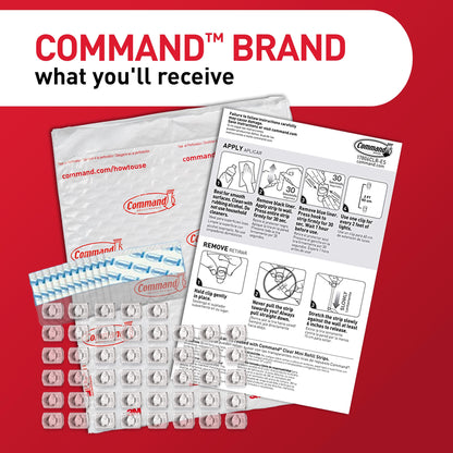 Command Indoor Mini Light Clips, 45 Clear Clips and 54 Command Strips, Damage Free Hanging Christmas Decorations, Wall Clips for Hanging Lights and Cable Management, Holds up to 0.3 lb