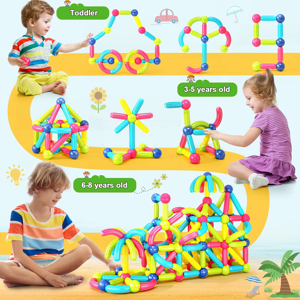 Loovio Magnet Toys for 3 Year Old Boys & Girls, Montessori Toys for Toddlers Kids, Magnetic Blocks Building DIY Learning Educational Toys Gift- Starter Set