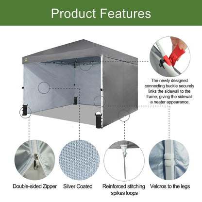 CROWN SHADES 10X10 Comercial Instant Canopy Pop Up Tent with Center Lock (10x10 with 4 Sidewalls, Grey)
