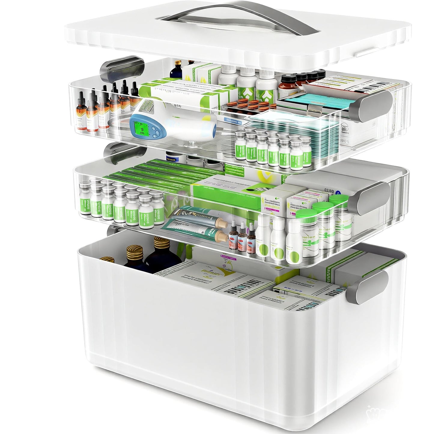 ARSTPEOE 3-Tier Medicine Organizer - Portable Medicine Cabinet with Plastic Handle, Multipurpose Medical Box with Pill Box, Empty First Aid Kit for Home