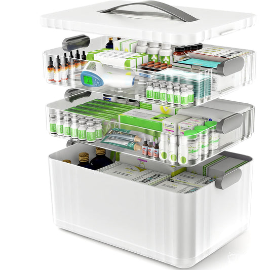 ARSTPEOE 3-Tier Medicine Organizer - Portable Medicine Cabinet with Plastic Handle, Multipurpose Medical Box with Pill Box, Empty First Aid Kit for Home