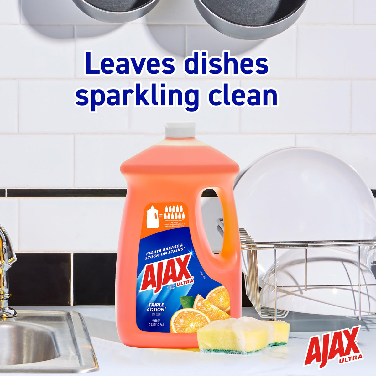 Ajax Ultra Liquid Dish Soap Orange Scent, Triple Action, 90 fl oz Bottle