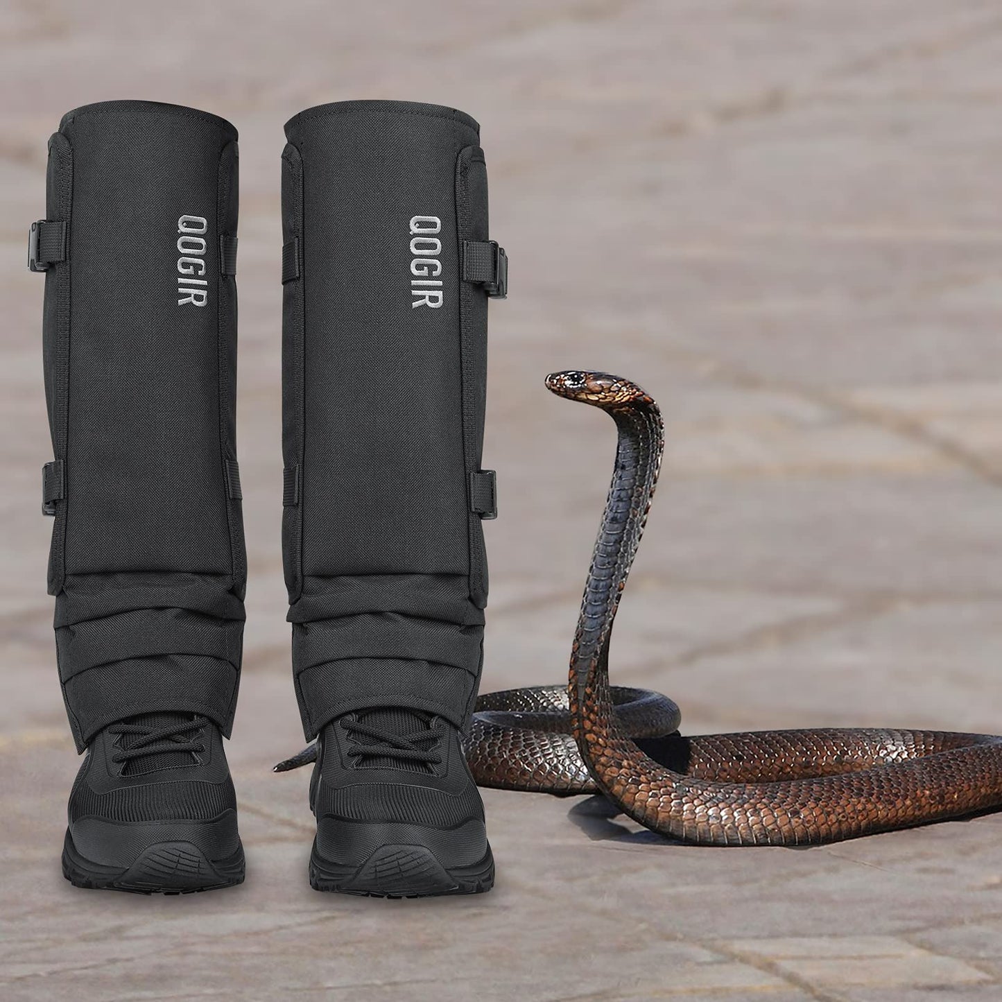 QOGIR Snake Gaiters for Hunting: Durable Snake Guards, Snake Gaiter Leggings for Men & Women, Snake Bite Protection for Lower Legs, Snake Proof Gaiters with Adjustable Size(Black)