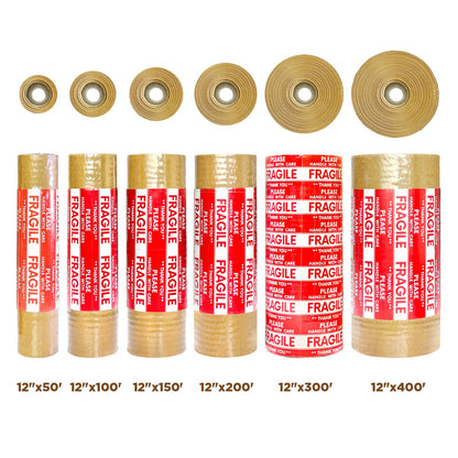 Honeycomb Packing Paper, 12"x200' Brown | Perforated Honeycomb Packing Paper Recyclable Moving Supplies for Shipping & Moving | Plastic-Free Alternative to Bubble Cushion Wrap with 36 Fragile Stickers