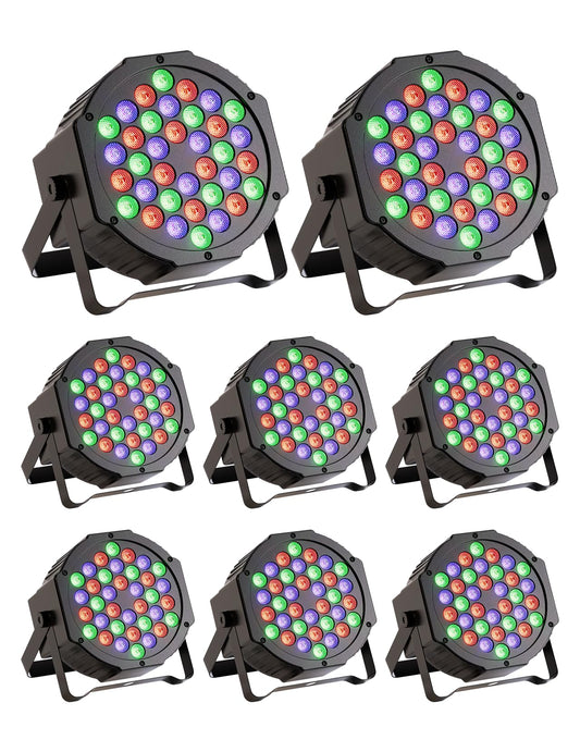 JAJALUYA LED Par Lights 36 LED Stage Lights 7 Modes RGB DJ Lights with Sound Activated Remote and DMX Control DJ Uplighting for Birthday Party Events Wedding Christmas Stage Lighting (8 Packs)