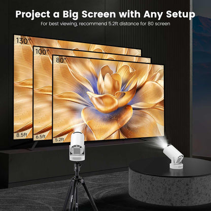 Mini Portable Projector with 4K Support, Bluetooth 5.4 WIFI6, 5watt Sound Base Speaker, 160 ANSI, Android 11, 210° Rotation , Auto Keystone Correction Video Projector HY300 Pro+
