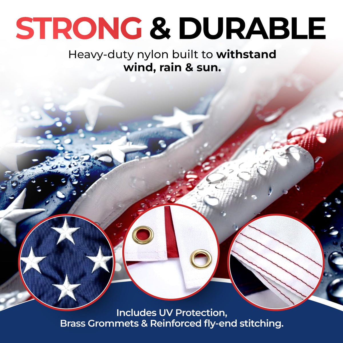American Flag for Outside Heavy-Duty US Flag with Embroidered Stars Reinforced Material USA Flag Built for Outdoors Sewn Stripes UV Protection Brass Grommets (3x5 ft)