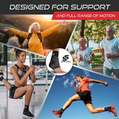 Sleeve Stars Ankle Brace for Sprained Ankle, Plantar Fasciitis Relief Ankle Support for Women, Ankle Compression Sleeve w/ Strap (Single/Black)