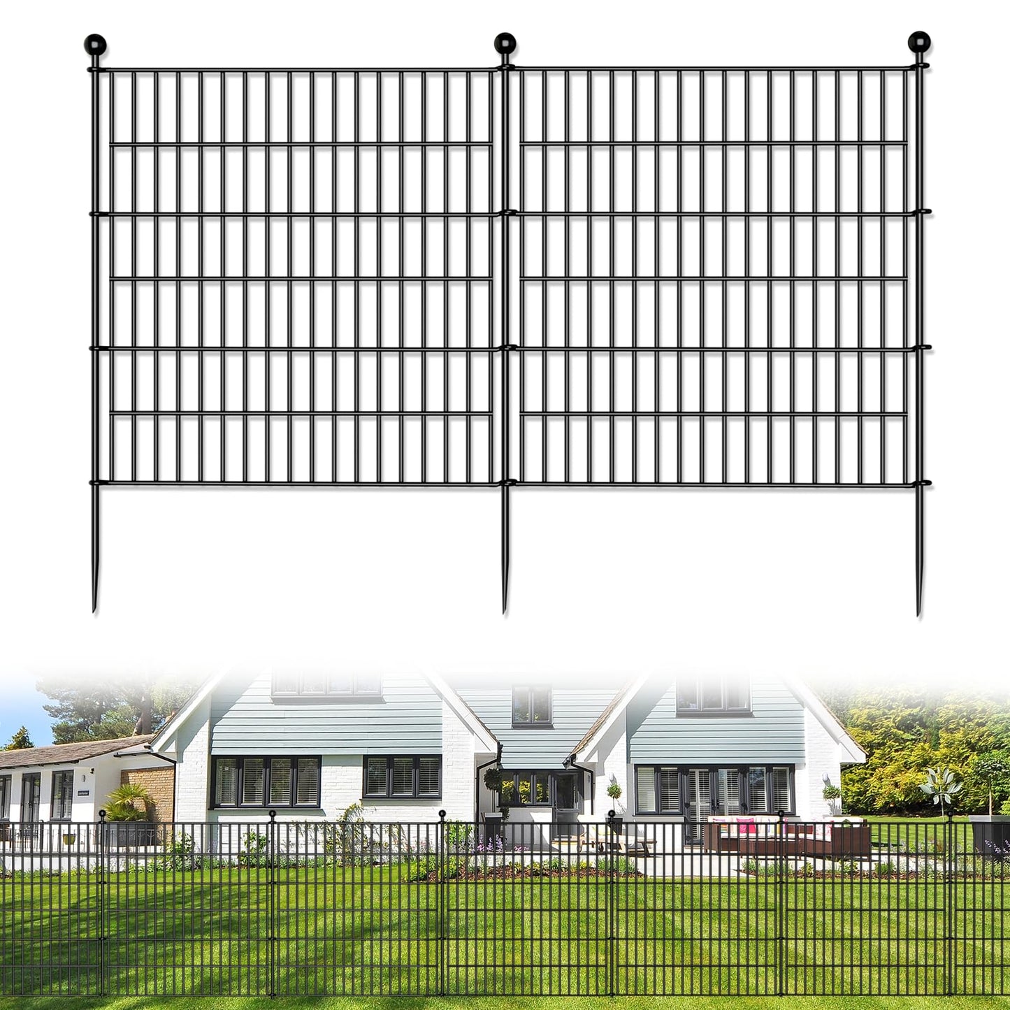10 Panels No Dig Decorative Outdoor Garden Fence for Yard, 32 in(H) X 23.6 ft(L) Animal Barrier Fencing Rustproof Metal Wire Panel Border for Dog, Rabbits, and Patio Temporary Ground Stakes