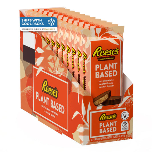 REESE'S Plant Based Oat Chocolate Confection Peanut Butter Cups, Candy Packs, 1.4 oz (12 Count)