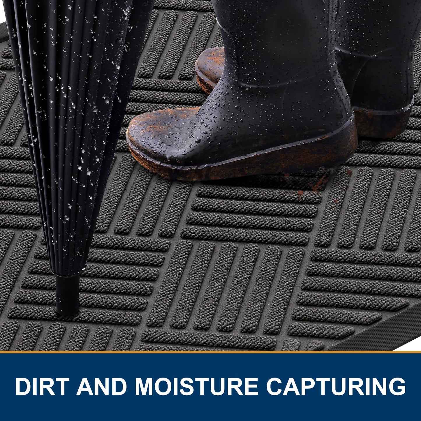 Smiry Front Door Mat Outside Entrance, Heavy Duty Outdoor Indoor Natural Rubber Doormat, Non Slip, Trap Dirt and Moisture, Easy Clean, Low Profile Patio Porch Entryway Mat, 29.5x17, Grey