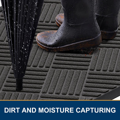 Smiry Front Door Mat Outside Entrance, Heavy Duty Outdoor Indoor Natural Rubber Doormat, Non Slip, Trap Dirt and Moisture, Easy Clean, Low Profile Patio Porch Entryway Mat, 29.5x17, Grey