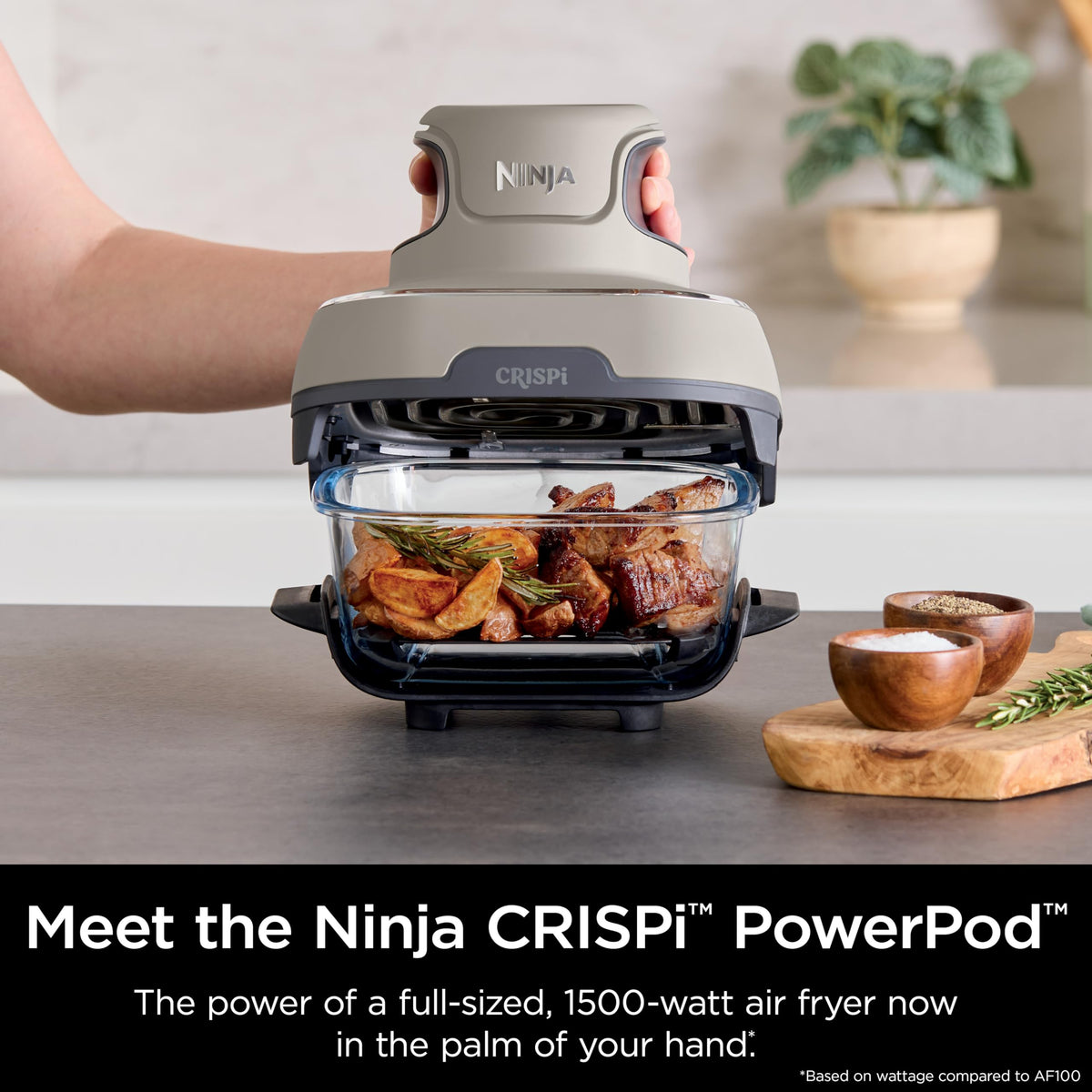 Ninja Crispi Air Fryer, Microwave, Freezer & Dishwasher Safe, Non Toxic Glass Portable Cooking System, 4 QT & 6 Cup Glass Containers with Storage Lids, Easy Meals, Air Fry, Bake, Stone, FN101ST