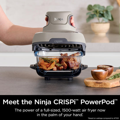 Ninja Crispi Air Fryer, Microwave, Freezer & Dishwasher Safe, Non Toxic Glass Portable Cooking System, 4 QT & 6 Cup Glass Containers with Storage Lids, Easy Meals, Air Fry, Bake, Stone, FN101ST