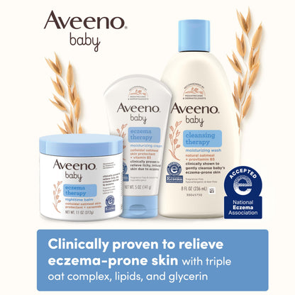 Aveeno Baby Eczema Therapy Nighttime Body Balm, Moisturizing Eczema Treatment, Ceramides, Triple Oat Complex, Soothes Dry, Itchy Skin, Hypoallergenic, Fragrance & Steroid Free, 11oz