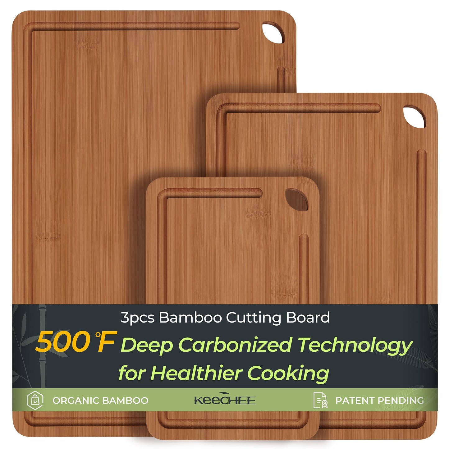 Keechee Bamboo Cutting Board, Durable Wood Cutting Boards for Kitchen with Deep Juice Grooves & Built-in Handles, Ideal Charcuterie & Chopping for Meat, Vegetables and Fruits Ideal Kitchen Gifts