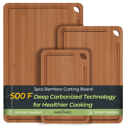 Keechee Bamboo Cutting Board, Durable Wood Cutting Boards for Kitchen with Deep Juice Grooves & Built-in Handles, Ideal Charcuterie & Chopping for Meat, Vegetables and Fruits Ideal Kitchen Gifts