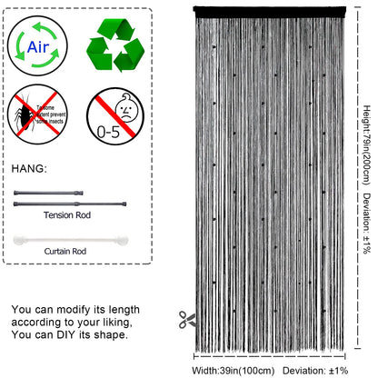 YIIBAII Beaded Curtain Beaded Curtains for Doorways Crystals Suitable for Interior Hanging Decoration and Partitions Closet Curtains (39"x79", Black)