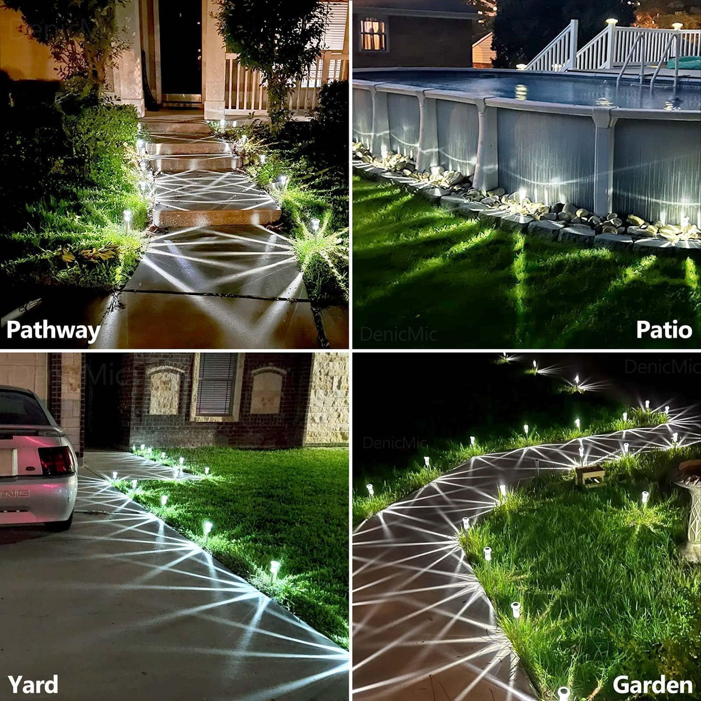 DenicMic Solar Lights Outdoor Pathway Lights 6000K LED Waterproof Acrylic Lamp Head Stainless Steel Stake for Yard Garden Landscape Path Walkway Driveway Patio Lawn (Cold White 10Pack)