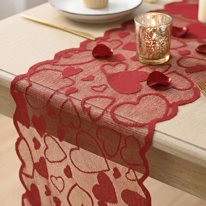 Artoid Mode Lace Jacquard Love Heart Valentine's Day Table Runner, Kitchen Dining Table Decoration for Home Party Decor 13x72 Inch