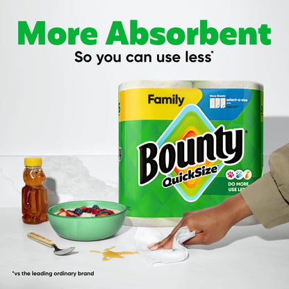 Bounty Quick Size Paper Towels, White, 8 Family Rolls = 20 Regular Rolls (Packaging May Vary)