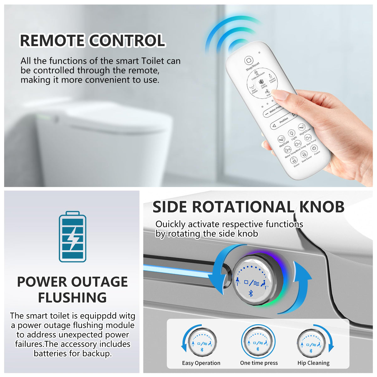 LOUPUSUO Luxury Smart Toilet with Bidet Built In, Bidet with Heated Seat,Warm Water Sprayer & Dryer, Japanese Toilet with Foot Sensor Operation,LED Display