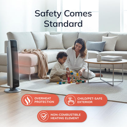 Lasko Oscillating Digital Ceramic Tower Heater for Large Rooms, with Adjustable Thermostat, Timer and Remote Control, 29 Inches, 1500W, Black, 5586