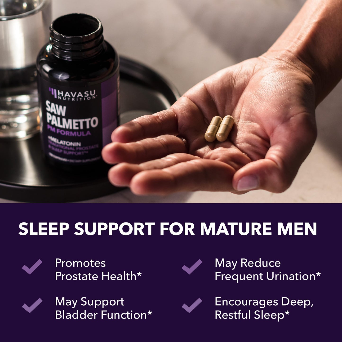 Saw Palmetto PM for Men with Melatonin 3mg - Night Time Prostate Health Supplement for Bladder and Sleep Support - Reduce Urinary Frequency - 100 Count - Vegan, Non-GMO Capsules - Over 3 Month Supply