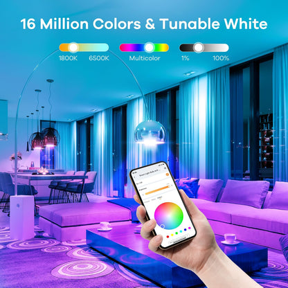 Linkind WiFi Smart Light Bulbs, Alexa Light Bulb Work with Alexa, Google Home, RGBTW 16 Million Color Changing Light Bulbs Dimmable, Mood Lighting, 2.4GHz Only, A19 E26 WiFi Bulb 60W 800LM 8 Pack