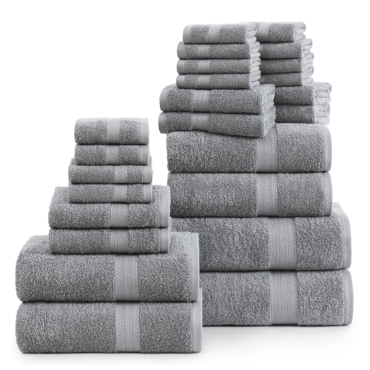 LANE LINEN Cotton Bath Towel Set - 24 Pcs - Highly Absorbent, Quick Dry & Ultra Soft - 2 Bath Sheets, 4 Bath, 6 Hand Towels, 8 Washcloths, 4 Fingertip - Oeko Tex Certified - Space Grey