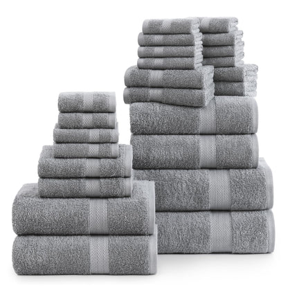 LANE LINEN Cotton Bath Towel Set - 24 Pcs - Highly Absorbent, Quick Dry & Ultra Soft - 2 Bath Sheets, 4 Bath, 6 Hand Towels, 8 Washcloths, 4 Fingertip - Oeko Tex Certified - Space Grey