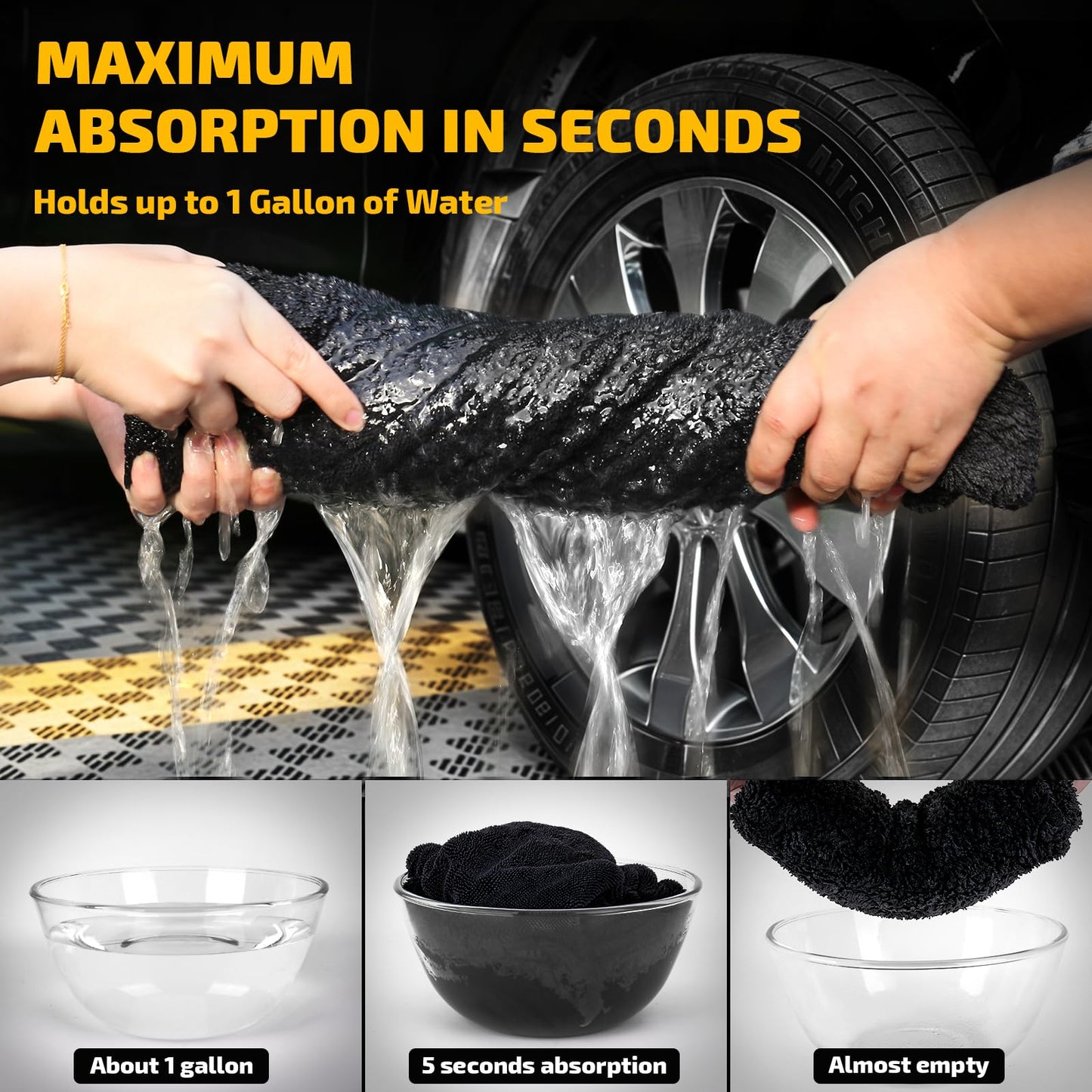 SMINDER 2-Pack 1200 GSM Car Drying Towels – Microfiber Towels for Cars (36" x 24"), Ultra-Absorbent, Streak-Free, Scratch-Free, No Water Spots, Double-Twist Pile & Edgeless Design