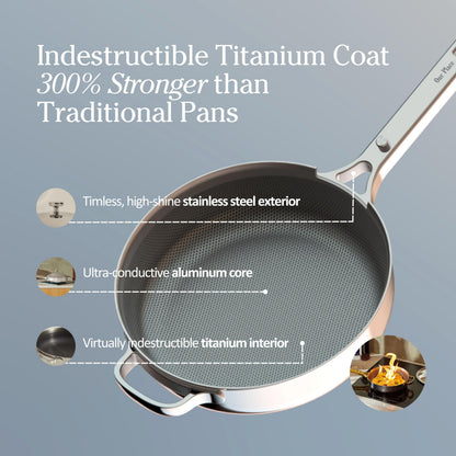 Our Place Titanium Always Pan Pro - 10.6” (2.8 Qt) No-Coating Nonstick Technology | Tri-Ply Titanium & Stainless Steel | Safe for Oven, Induction & Cooktops up to 1000°F | Includes Spatula | Chrome