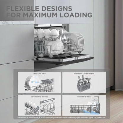 COMFEE’ Countertop Dishwasher, Energy Star Portable Dishwasher, 6 Place Settings & 8 Washing Programs, Speed, Baby-Care, ECO& Glass, Dish Washer for Dorm, RV& Apartment, Black