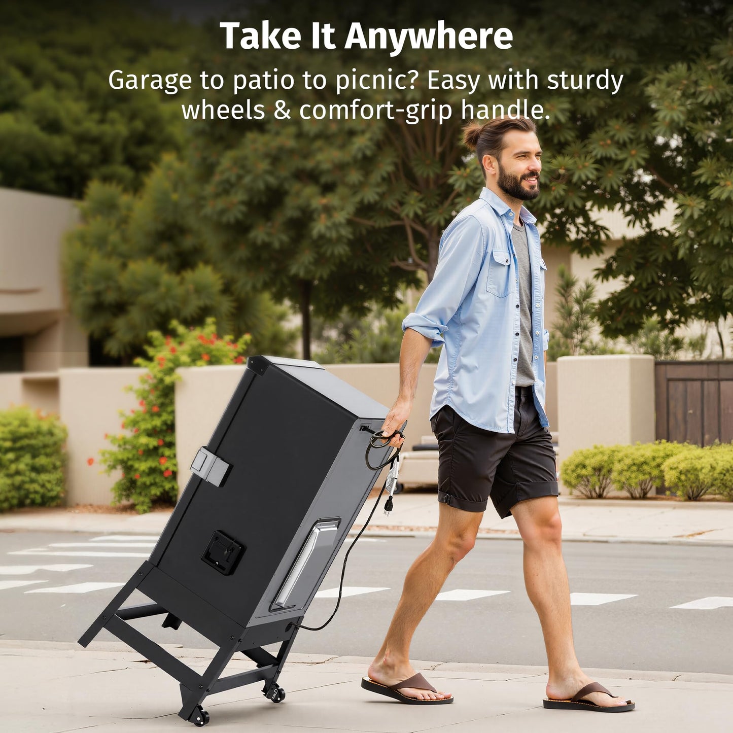 EAST OAK Ridgewood Pro 30" Electric Smoker Built-in Meat Probe & Elevated Stand for Outdoors Up to 6× Longer Smokes, Adjustable Side Chip Loader Smoke with 725 sq in Cooking Area, Night Blue