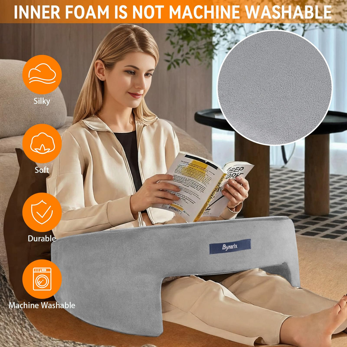 ByNaRIX Reading Pillow for Gaming, Lap Desk Pillow for Laptop, Extra Large Arm Rest Pillow for Adult Working, Playing, Crocheting, Steam Deck Switch/Sitting in Bed Floor Couch Sofa Grey