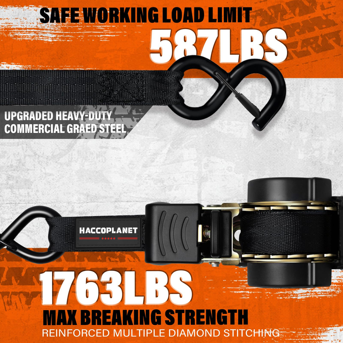 Haccoplanet Retractable Ratchet Straps 1763lb Break Strength, Heavy Duty 1” Auto Retract Tie Down Ratchet Straps Upgraded Controlled Retraction Ratchet Strap for Trailer, Motorcycle, ATV (10FT-4PK)