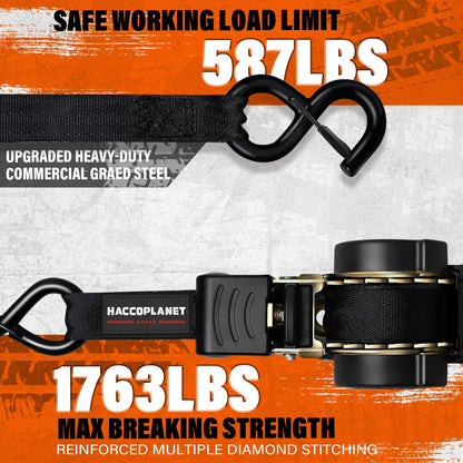 Haccoplanet Retractable Ratchet Straps 1763lb Break Strength, Heavy Duty 1” Auto Retract Tie Down Ratchet Straps Upgraded Controlled Retraction Ratchet Strap for Trailer, Motorcycle, ATV (10FT-4PK)