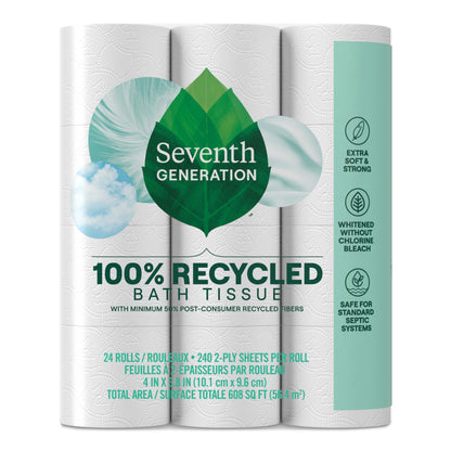 Seventh Generation Toilet Paper White Bathroom Tissue 2-ply 100% Recycled Paper without Chlorine Bleach 24 count, Pack of 2