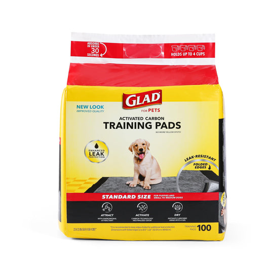 Glad for Pets Black Charcoal Puppy Pads 23" x 23" AllinOne Puppy Potty Training Pads That ABSORB & NEUTRALIZE Urine Instantly New & Improved Quality Puppy Pee Pads, (Pack of 1, 100 Count Total)