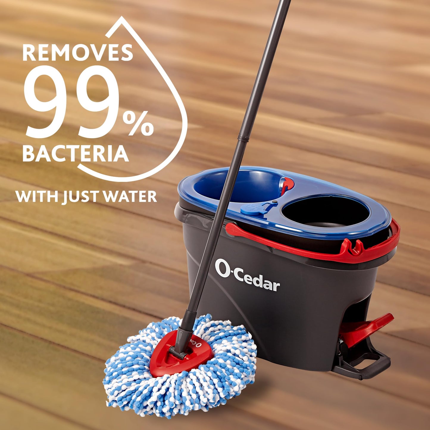 O-Cedar RinseClean Spin Mop & Bucket System + 2 Extra Mop Heads| Clean with Clean Water | Removes 99% of Bacteria