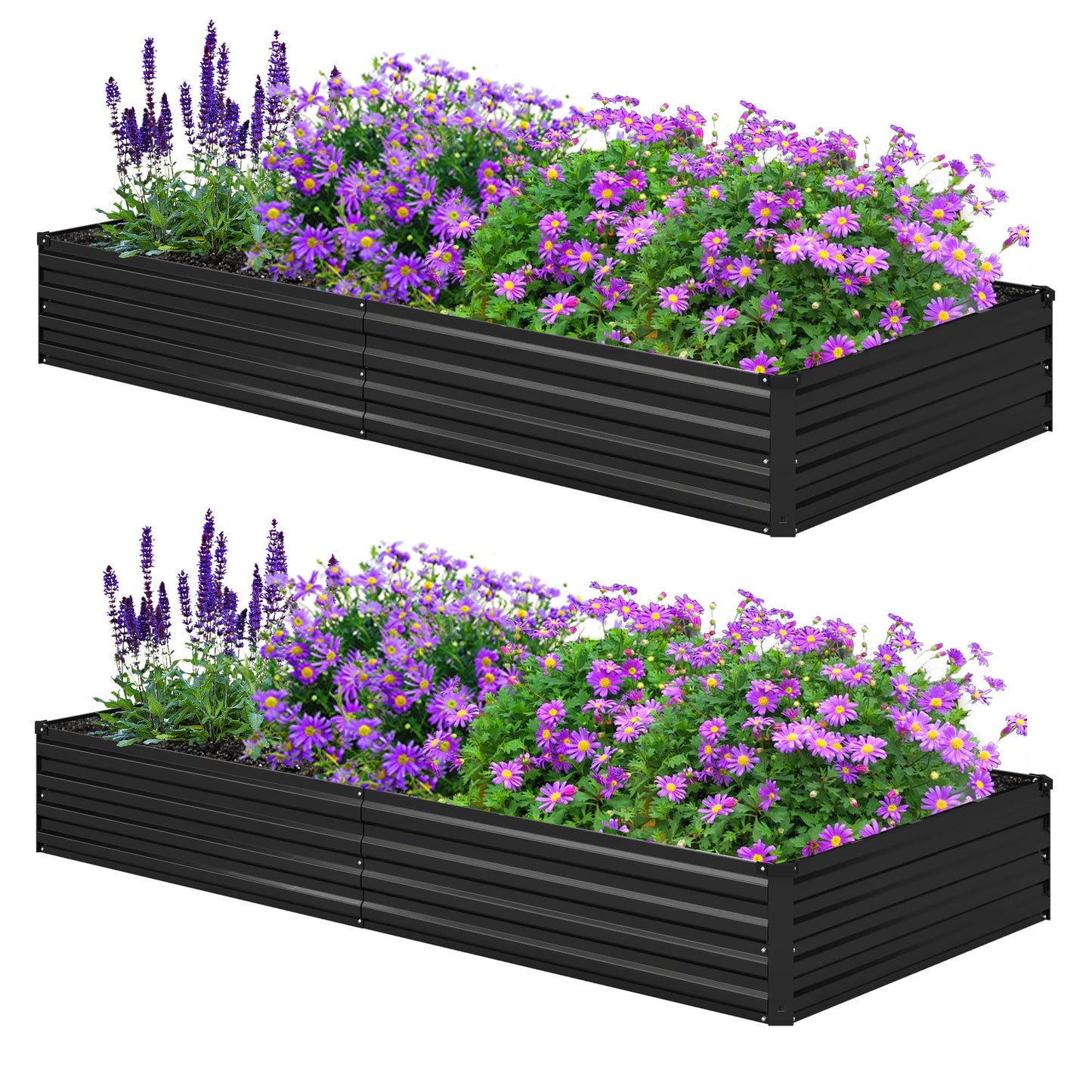 Foxlang 8x4x1ft(2 Pack) Galvanized Raised Garden Bed,Outdoor Planter Box Metal Patio Kit Planting Bed for Vegetables Flowers Herb,Black