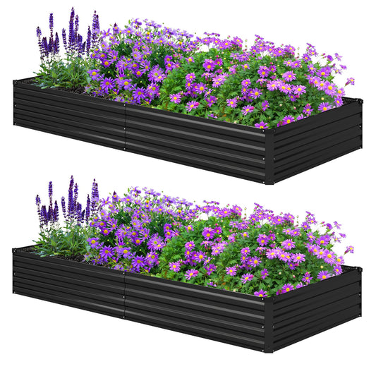 Foxlang 8x4x1ft(2 Pack) Galvanized Raised Garden Bed,Outdoor Planter Box Metal Patio Kit Planting Bed for Vegetables Flowers Herb,Black