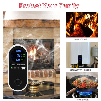 2 Packs Combination Natural-Gas and Carbon-Monoxide-Detector,Koabbit 4-in-1 CO/LPG/LNG Explosive Gas Detector Alarm with Temperature(°F) & Humidity for Home,RV,Hotel,Apartment