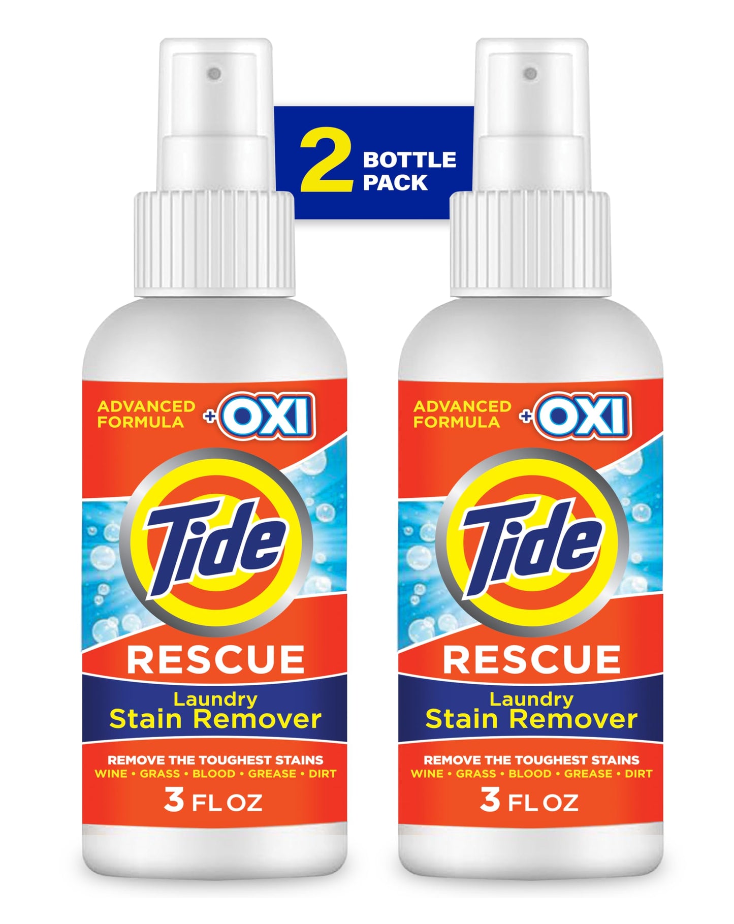 Tide Laundry Stain Remover Spray with Oxi, Travel Stain Remover for Clothes, Carpet, Upholstery, Pet Bedding, Stain Treater Spray for Tough Stains from Wine, Coffee, Grease, 3 Oz (Pack of 2)