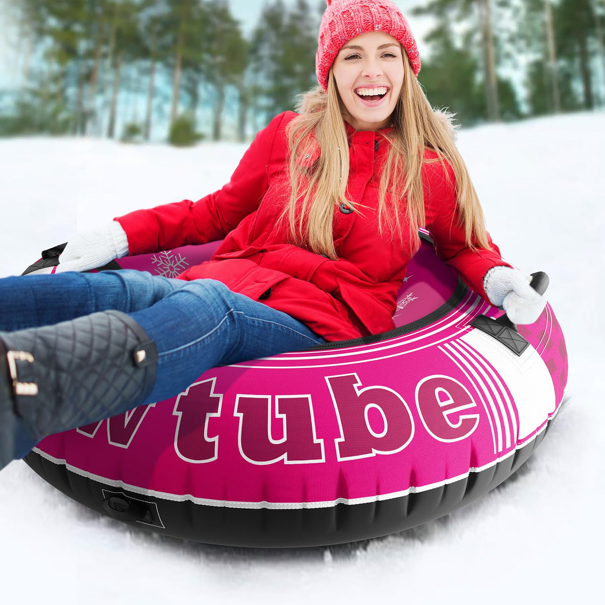 Jasonwell Inflatable Snow Tube Sled - 48" Heavy Duty Snow Tubes for Sledding with Premium Canvas Cover for Kids Adults Snow Toy Fun Winter Outdoor Toys Christmas Birthday Gift for Boys Girls Children